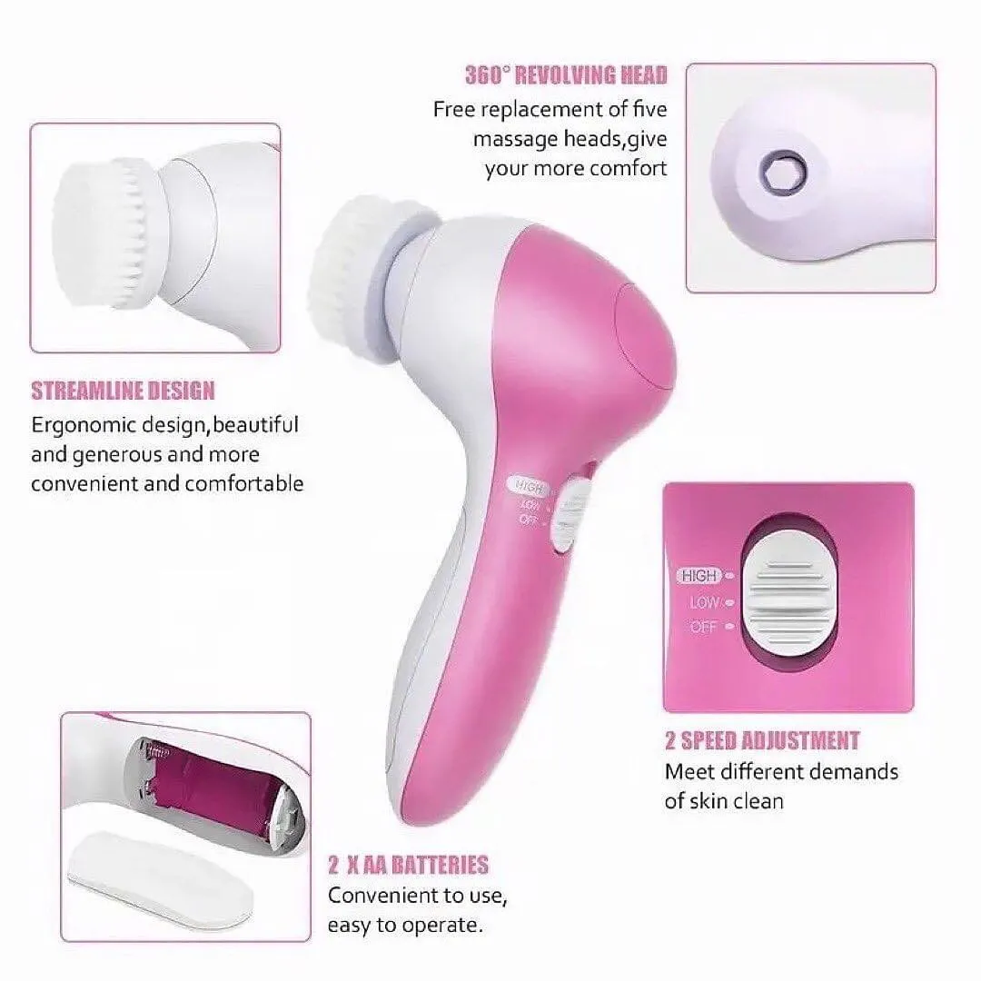 5 in 1 Electric Facial Cleaning Brush Pore Cleaner Body Cleansing Massager Brush