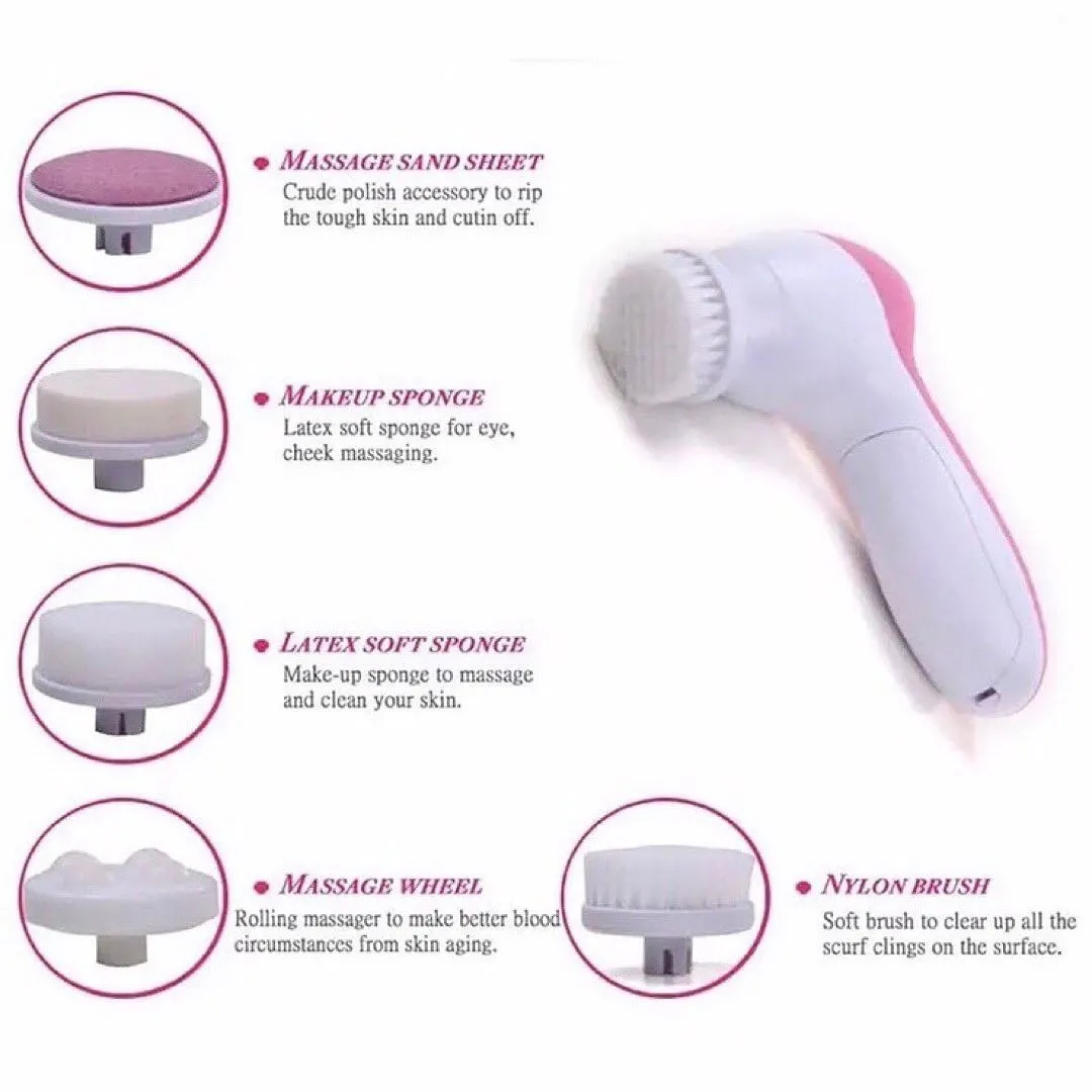 5 in 1 Electric Facial Cleaning Brush Pore Cleaner Body Cleansing Massager Brush