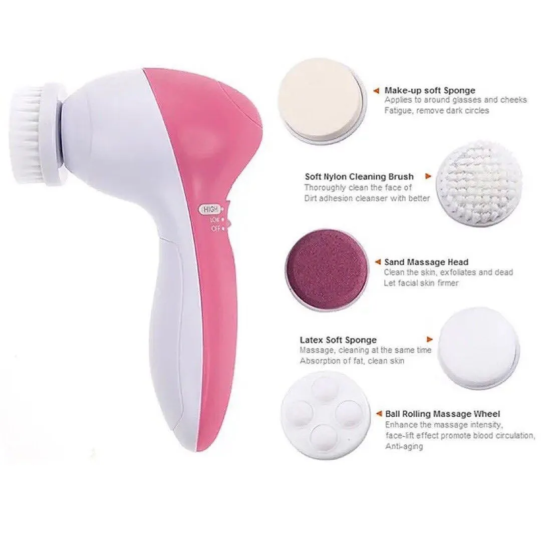 5 in 1 Electric Facial Cleaning Brush Pore Cleaner Body Cleansing Massager Brush