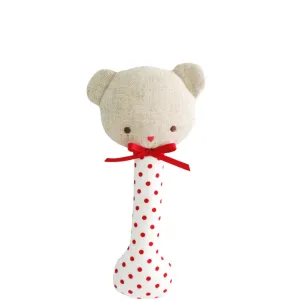 Alimrose Red Spotty Baby Bear Stick Rattle