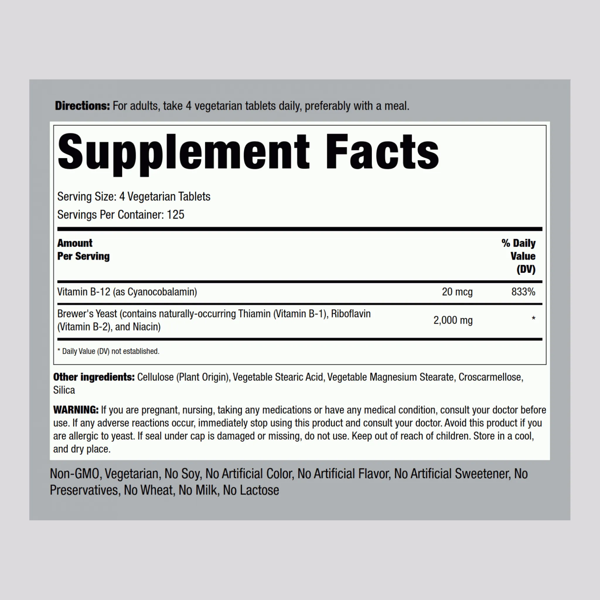 Brewer's Yeast, 2000 mg (per serving), 500 Tablets