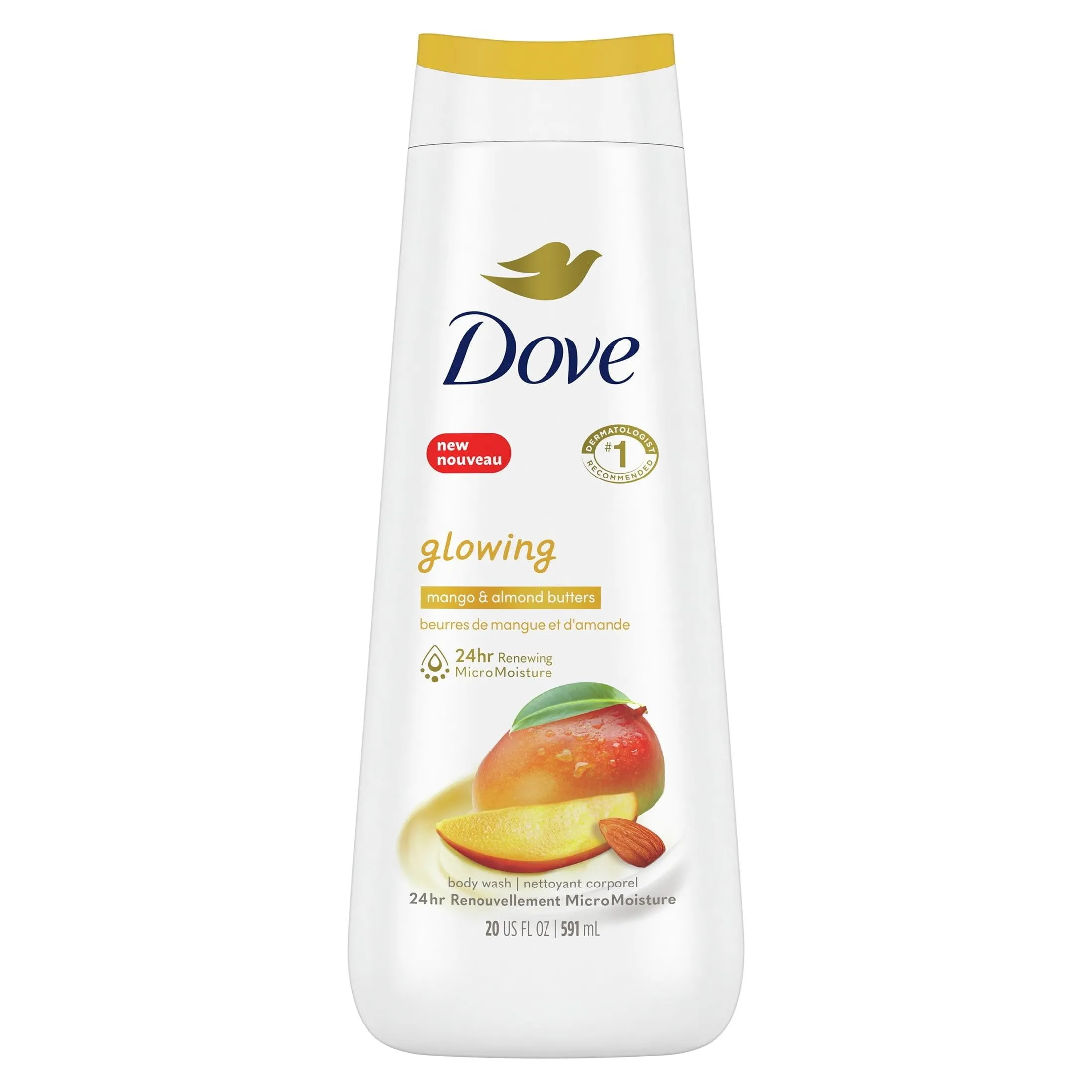 Dove Glowing Long Lasting Gentle Body Wash, Mango and Almond Butter, 20 fl oz