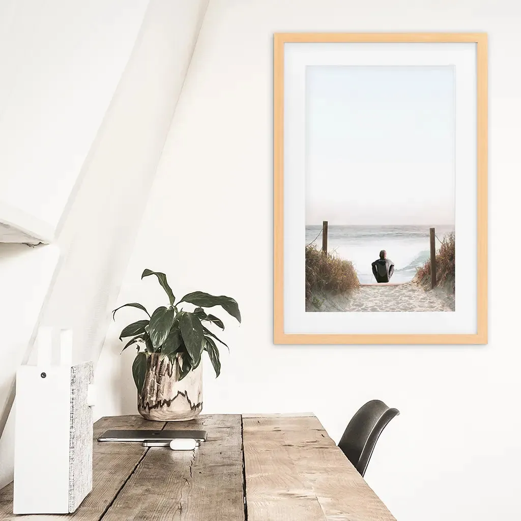 Inspirational Relax Summer Print. Surfer on the Beach