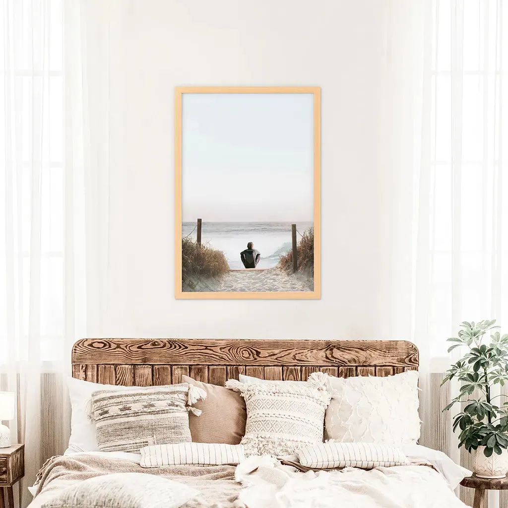 Inspirational Relax Summer Print. Surfer on the Beach