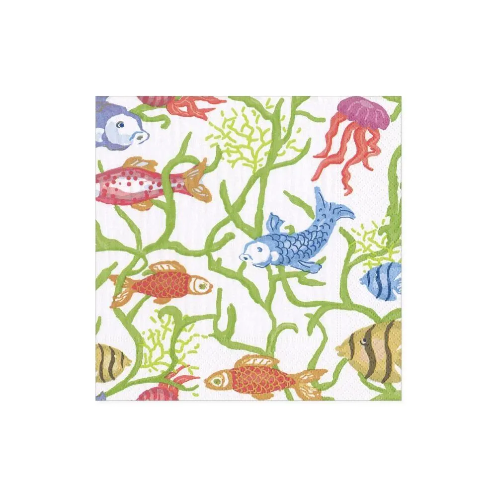 Tropical Reef White Paper Beverage Napkins