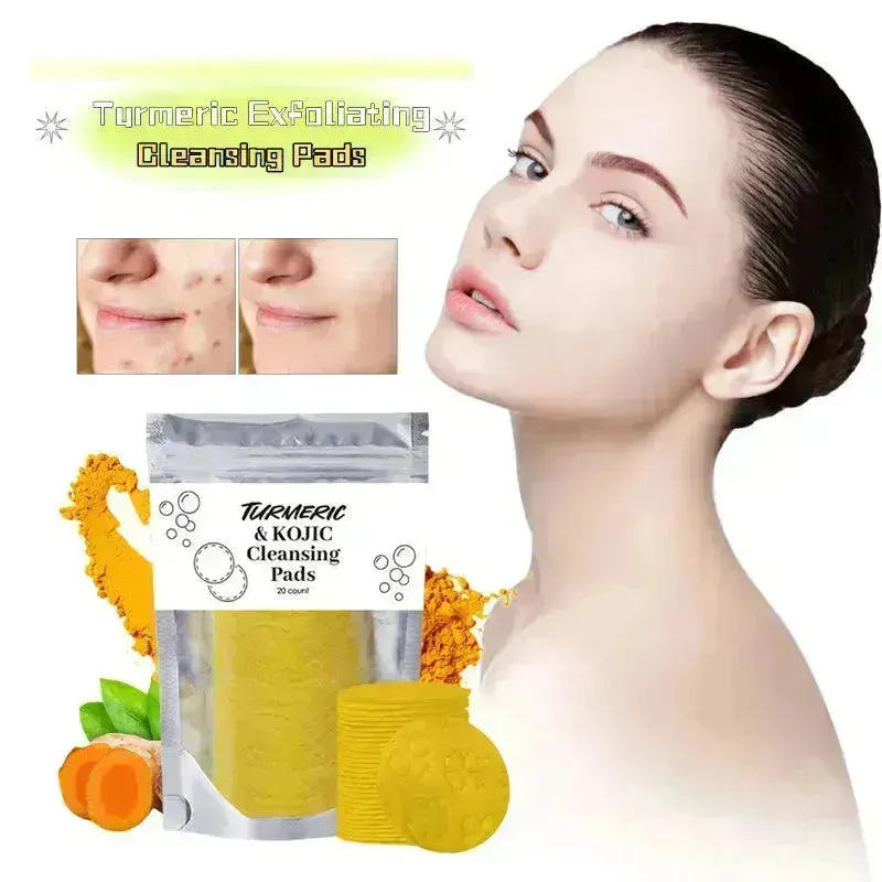 Turmeric and Kojic Exfoliating Cleansing Pads Compressed Facial Sponges Skin Exfoliator For Face Clogged Pores Excess Oil Cleansing