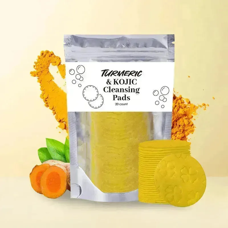 Turmeric and Kojic Exfoliating Cleansing Pads Compressed Facial Sponges Skin Exfoliator For Face Clogged Pores Excess Oil Cleansing