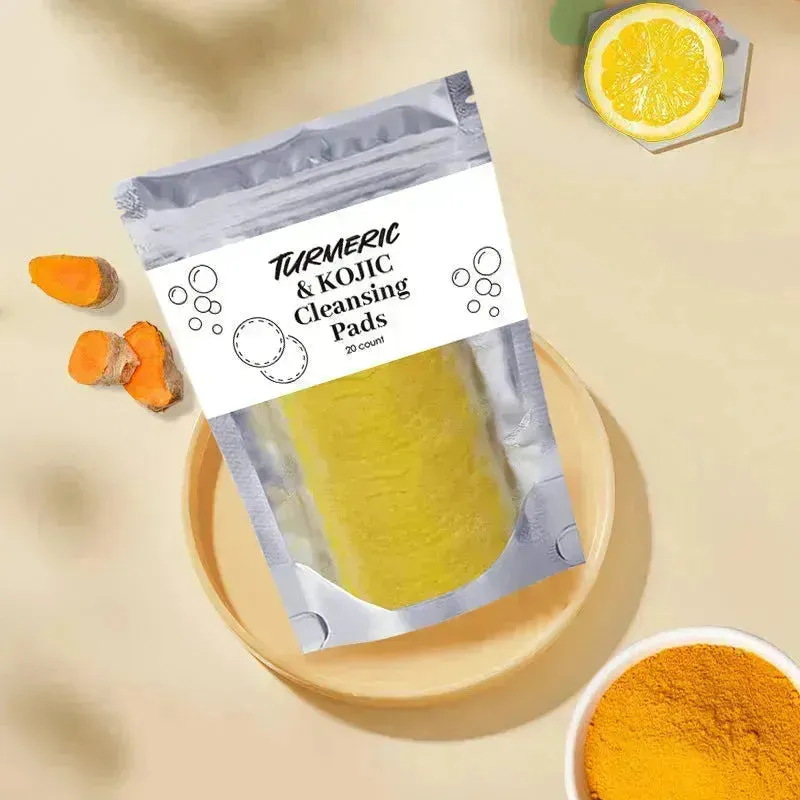 Turmeric and Kojic Exfoliating Cleansing Pads Compressed Facial Sponges Skin Exfoliator For Face Clogged Pores Excess Oil Cleansing