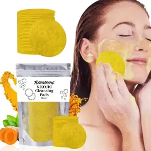 Turmeric and Kojic Exfoliating Cleansing Pads Compressed Facial Sponges Skin Exfoliator For Face Clogged Pores Excess Oil Cleansing