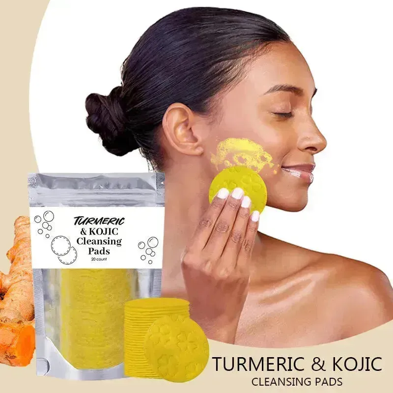 Turmeric and Kojic Exfoliating Cleansing Pads Compressed Facial Sponges Skin Exfoliator For Face Clogged Pores Excess Oil Cleansing