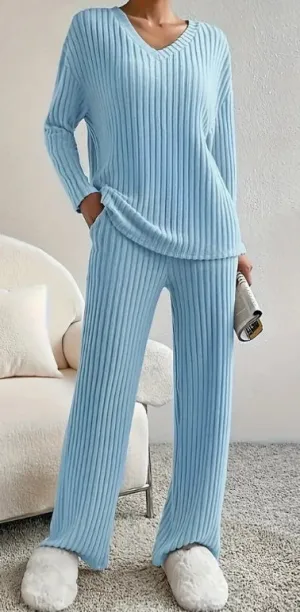 Women's pajama set, Soft and Comfy, Color Blue, Long Sleeve, Pants